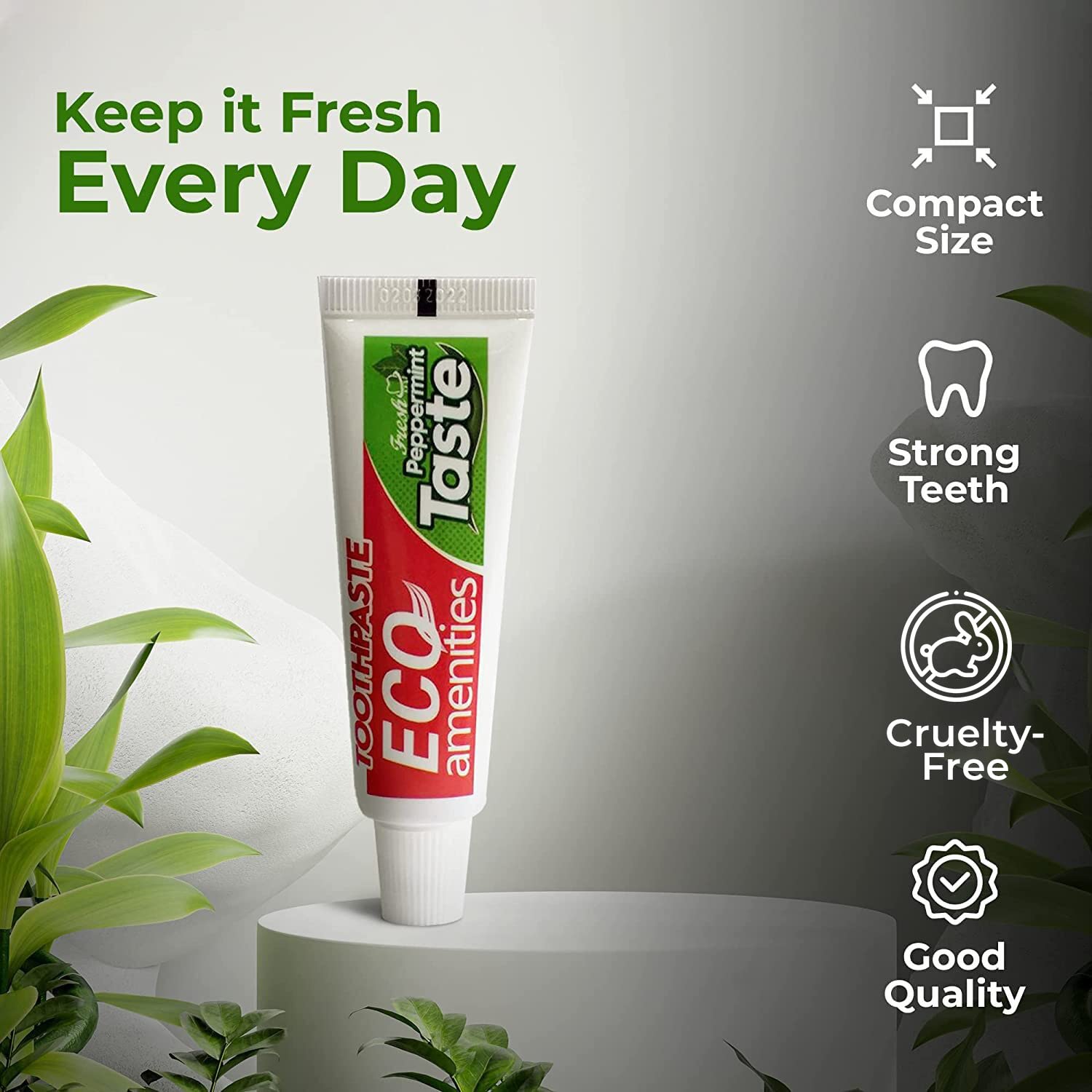 Individually packaged travel toothpaste tubes for guest rooms