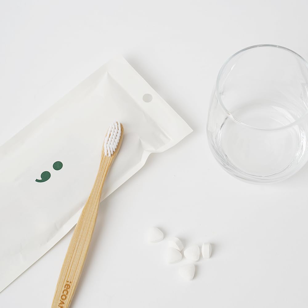 Close-up of biodegradable bamboo toothbrush bristles