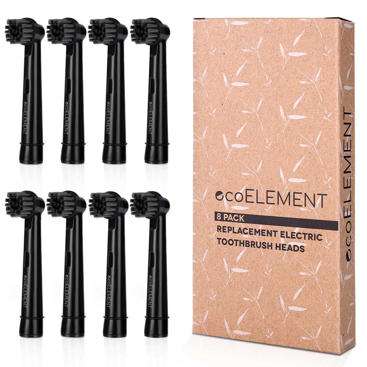 ecoELEMENT charcoal replacement toothbrush heads 8-pack for Oral-B/Braun - front view