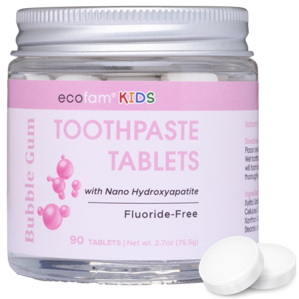 EcoFam Bubblegum toothpaste tablets front view
