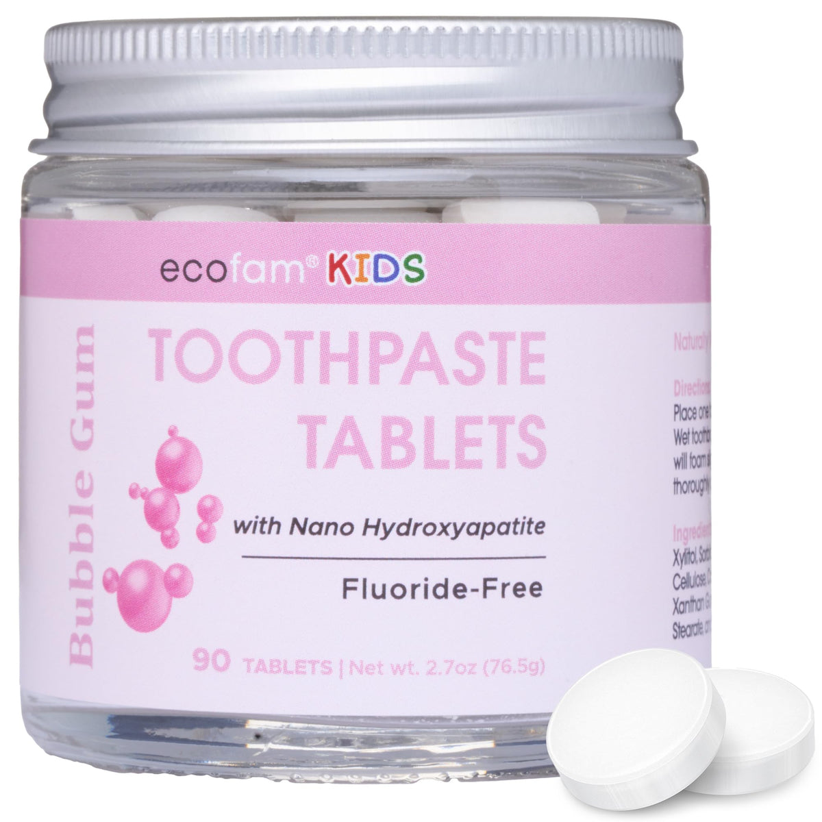 EcoFam Bubblegum toothpaste tablets front view