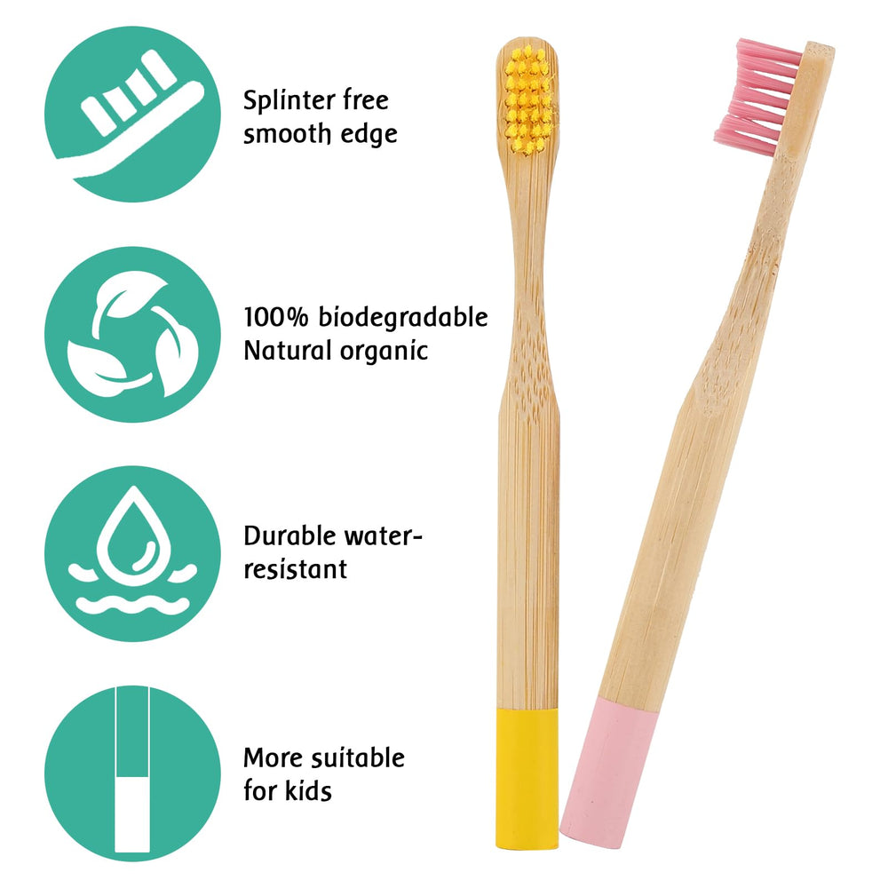 Biodegradable bamboo handle of EcoFrenzy kids toothbrush