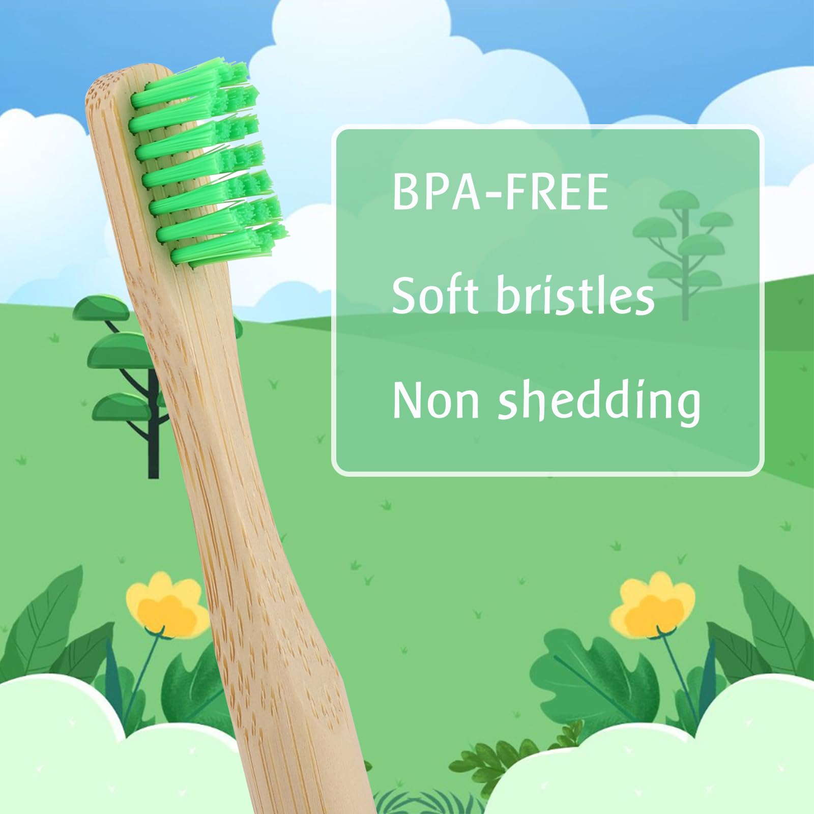 Safe organic color bristles on EcoFrenzy bamboo toothbrush