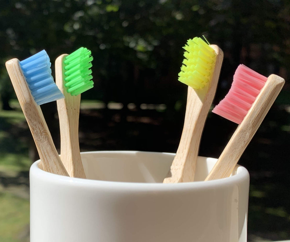 Natural bamboo texture of EcoFrenzy Kids Toothbrush