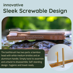 Close-up of replaceable bamboo head on EcoGoTravel toothbrush