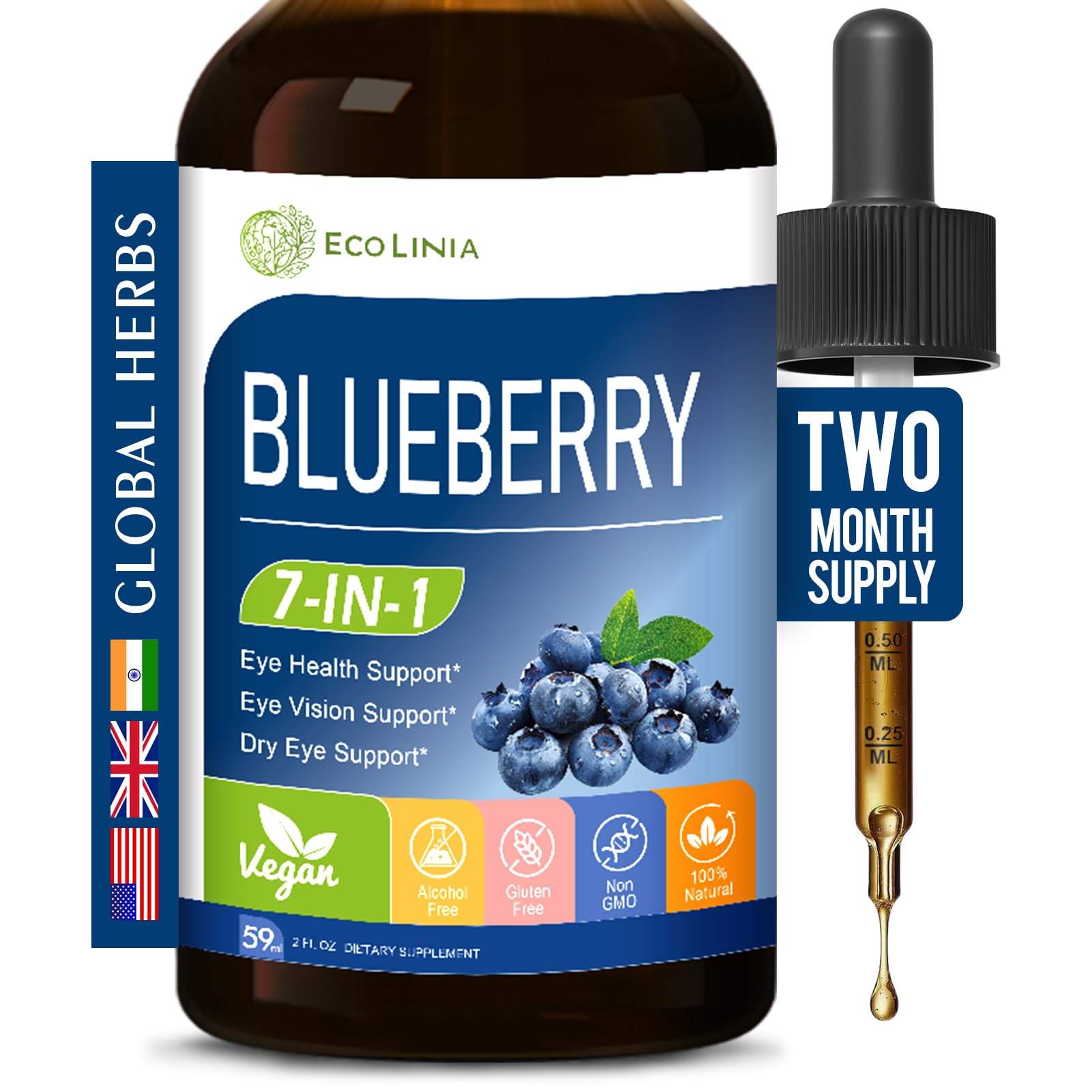 ECOLINIA Blueberry Eye Health Drops bottle 2 oz