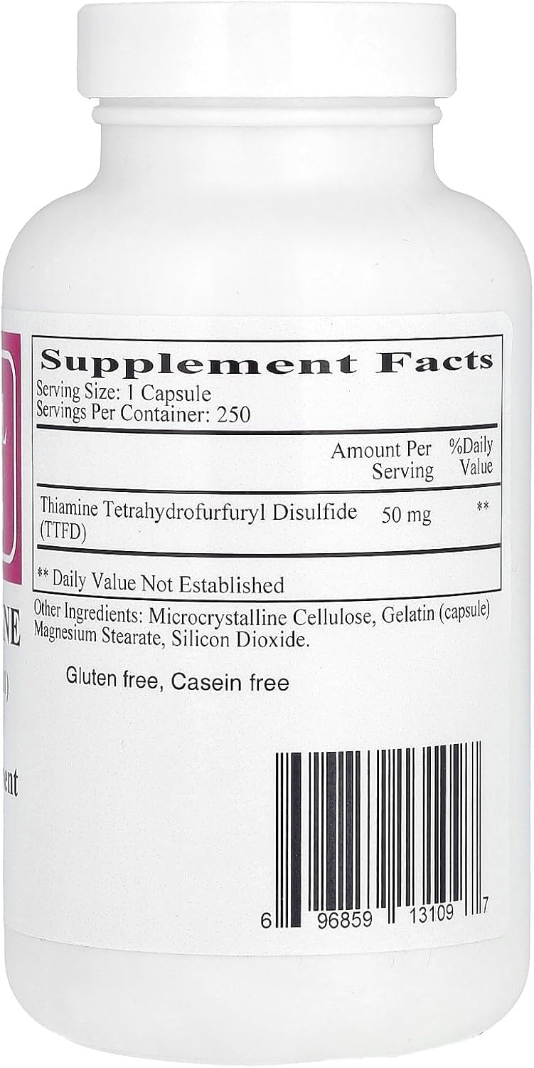 Close-up of Ecological Formulas Allithiamine 50 mg capsules