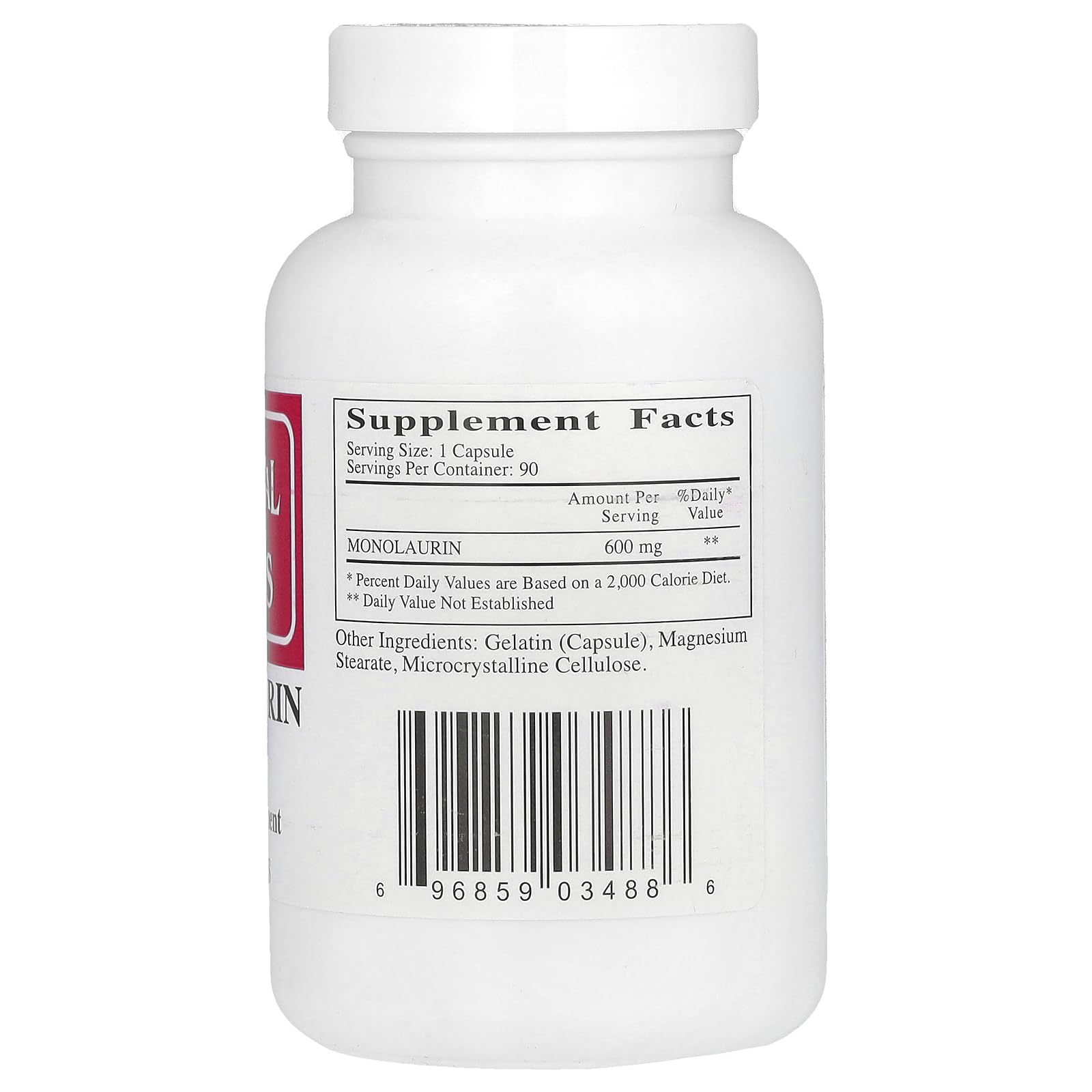 Label of Ecological Formulas Monolaurin 600 mg supplement