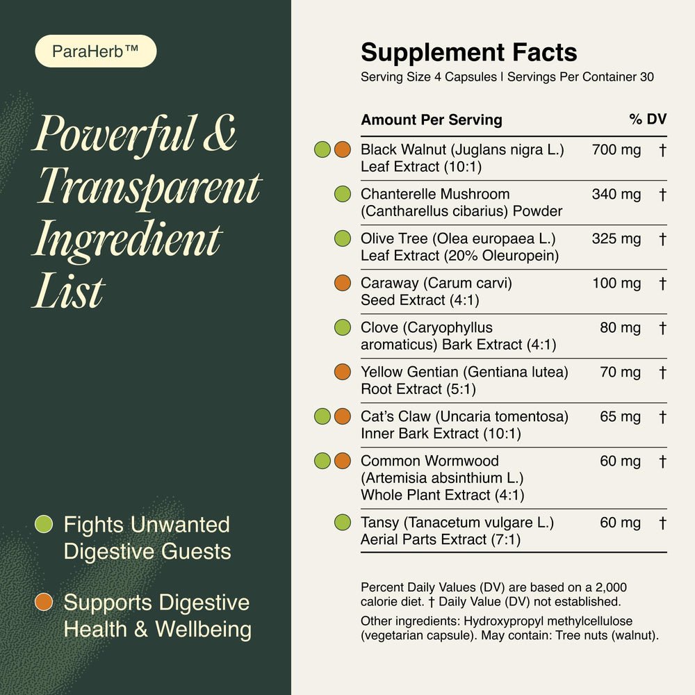 Ecosh ParaHerb chanterelle extract bottle highlighting broad gut health.