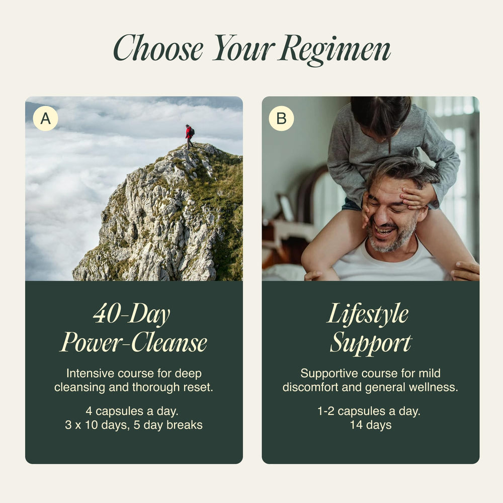 Ecosh ParaHerb guidebook hints two regimen options for cleansing or gentle support