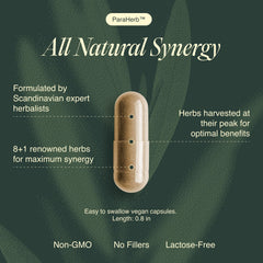 Ecosh ParaHerb label details show ingredients and dosing at a glance