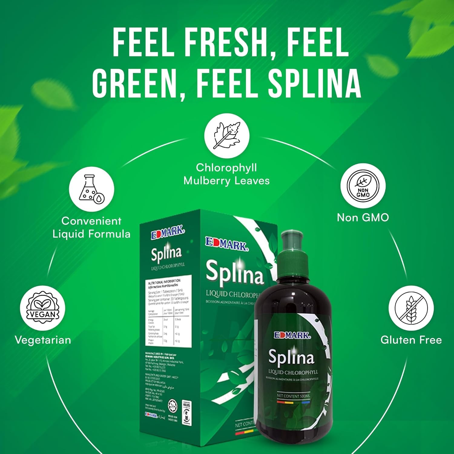 Natural green color of Splina Chlorophyll drink