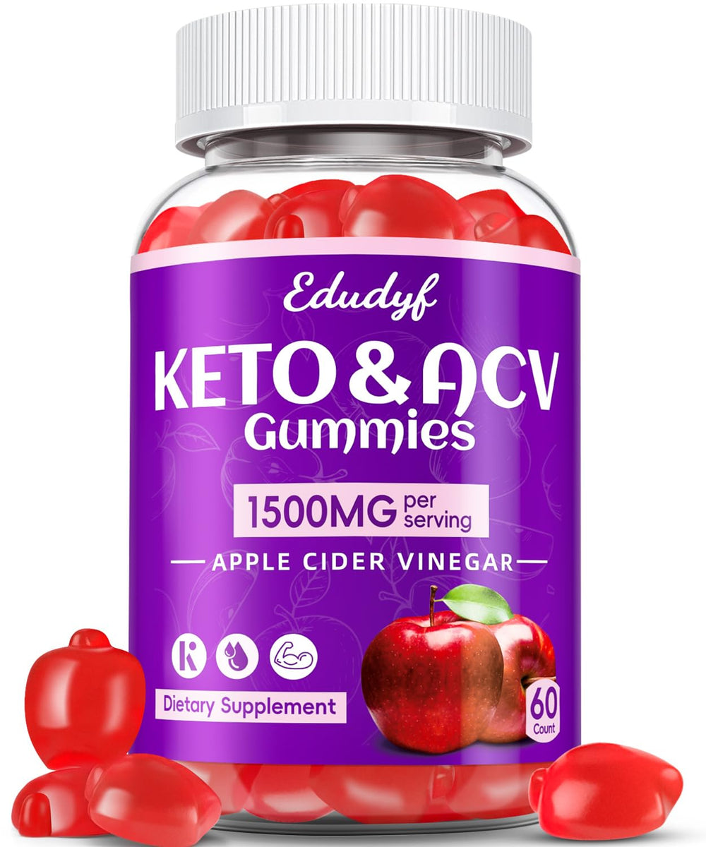EDUDYF Keto ACV Gummies bottle label featuring 1500mg apple cider vinegar