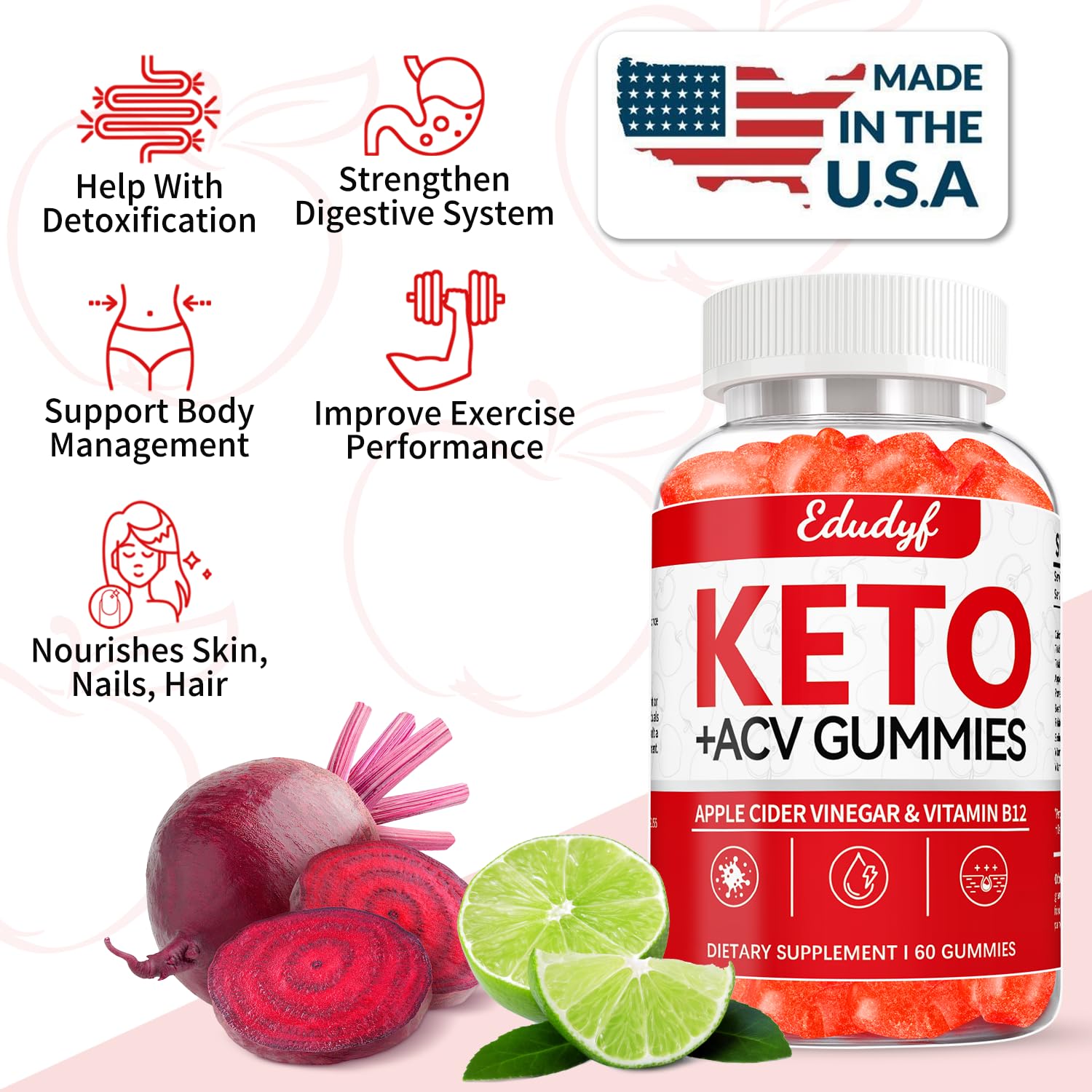 EDUDYF Keto ACV Gummies lemon honey sea salt flavor close-up for tasty keto snacking