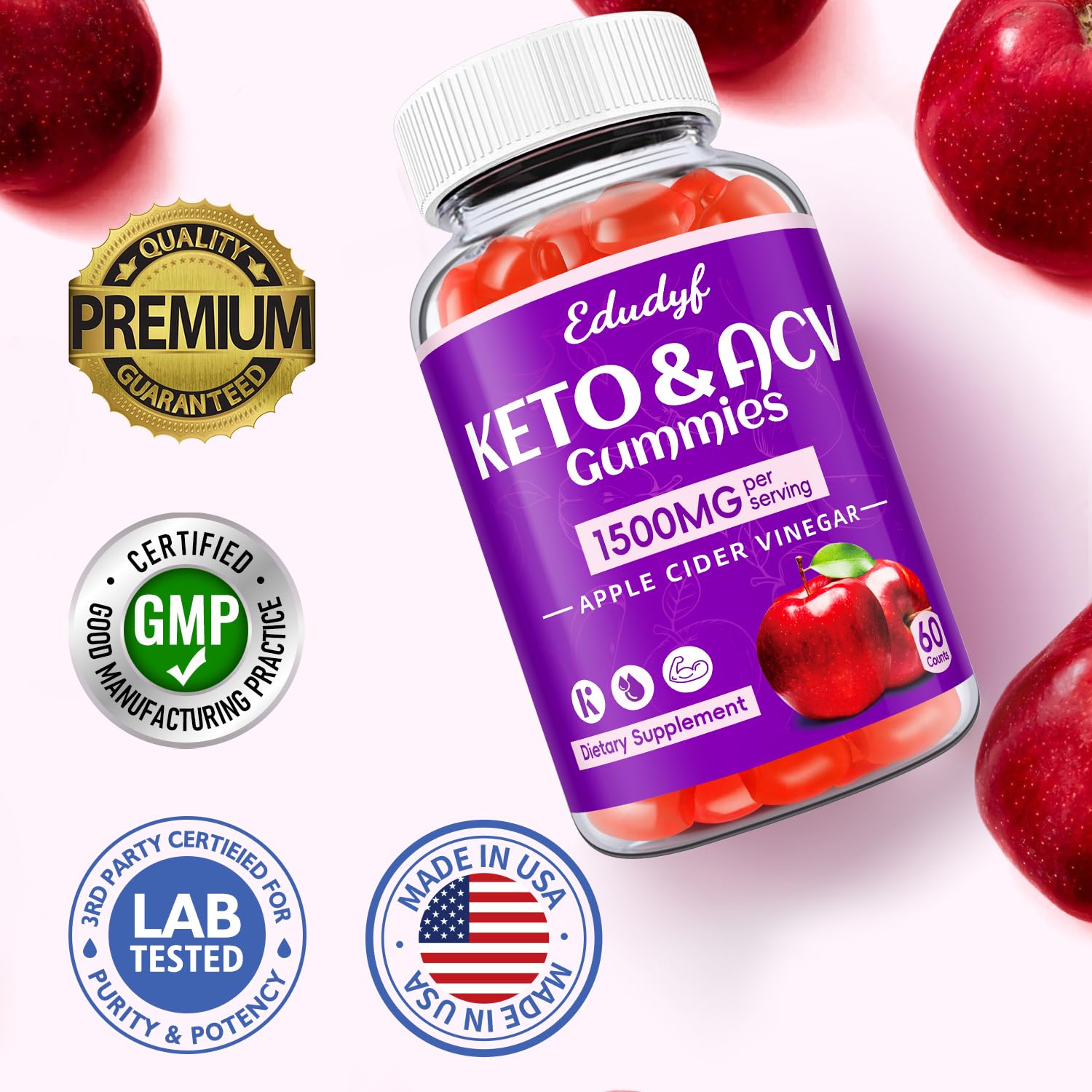 EDUDYF gummies on kitchen counter near breakfast cup illustrating daily routine support
