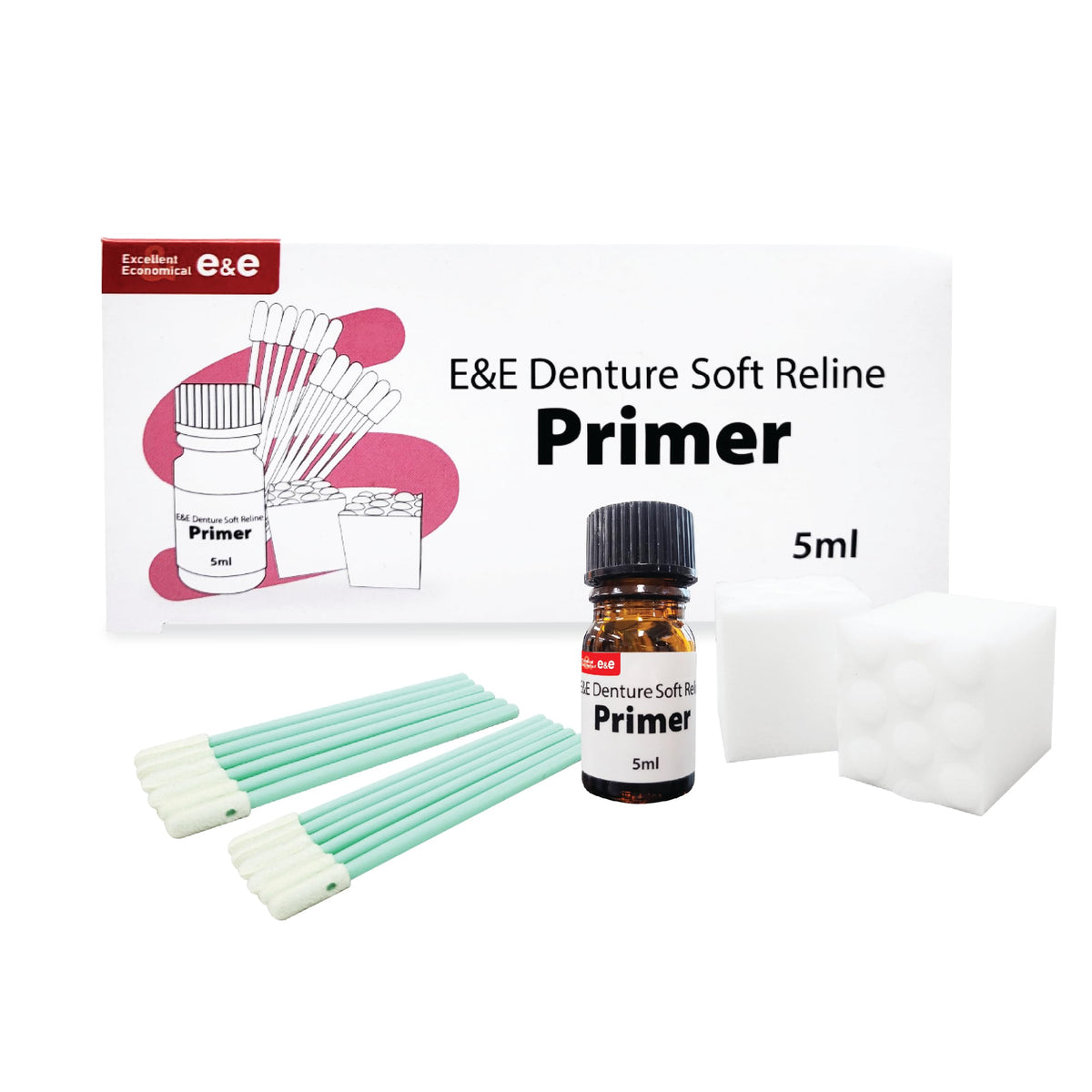 E&E Denture Soft Reline Primer bottle and packaging