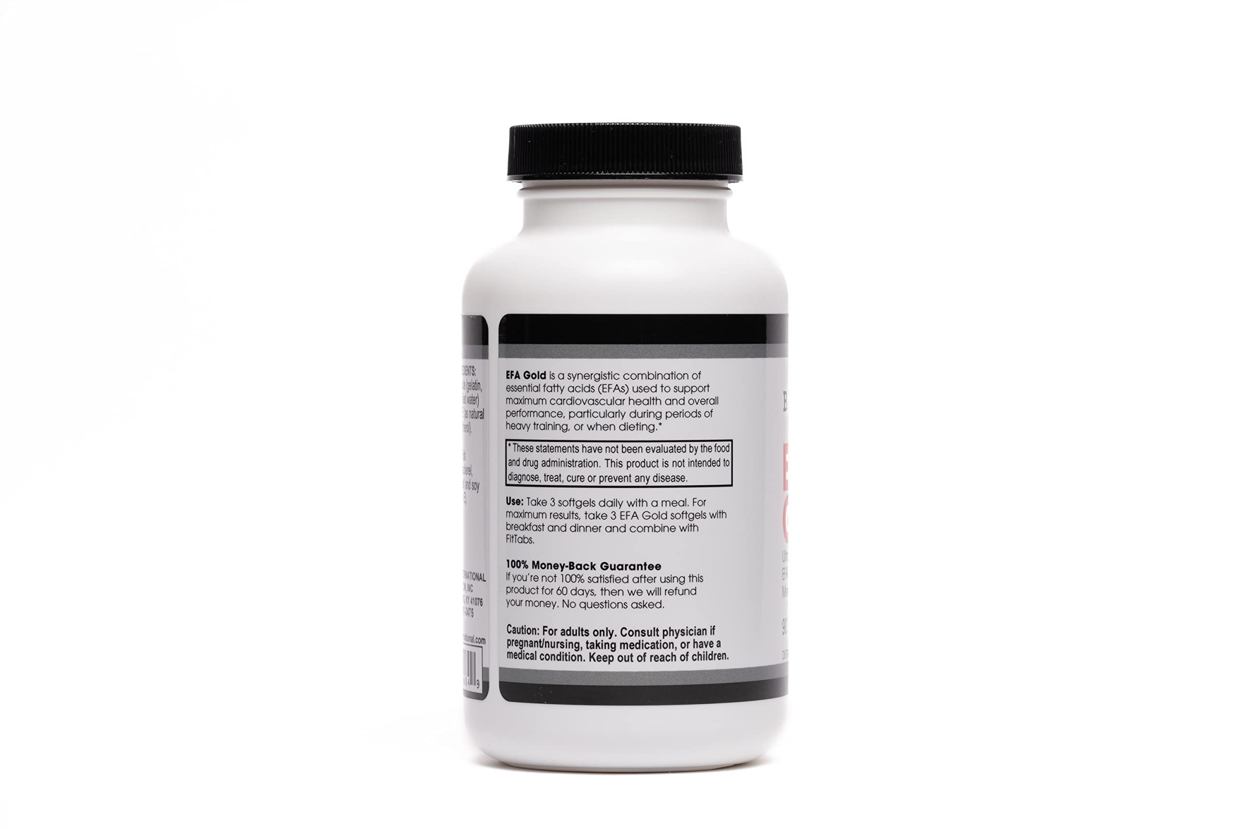 Ingredient panel showing omega-3, omega-6 and omega-9 blends from fish, flaxseed, and borage oil