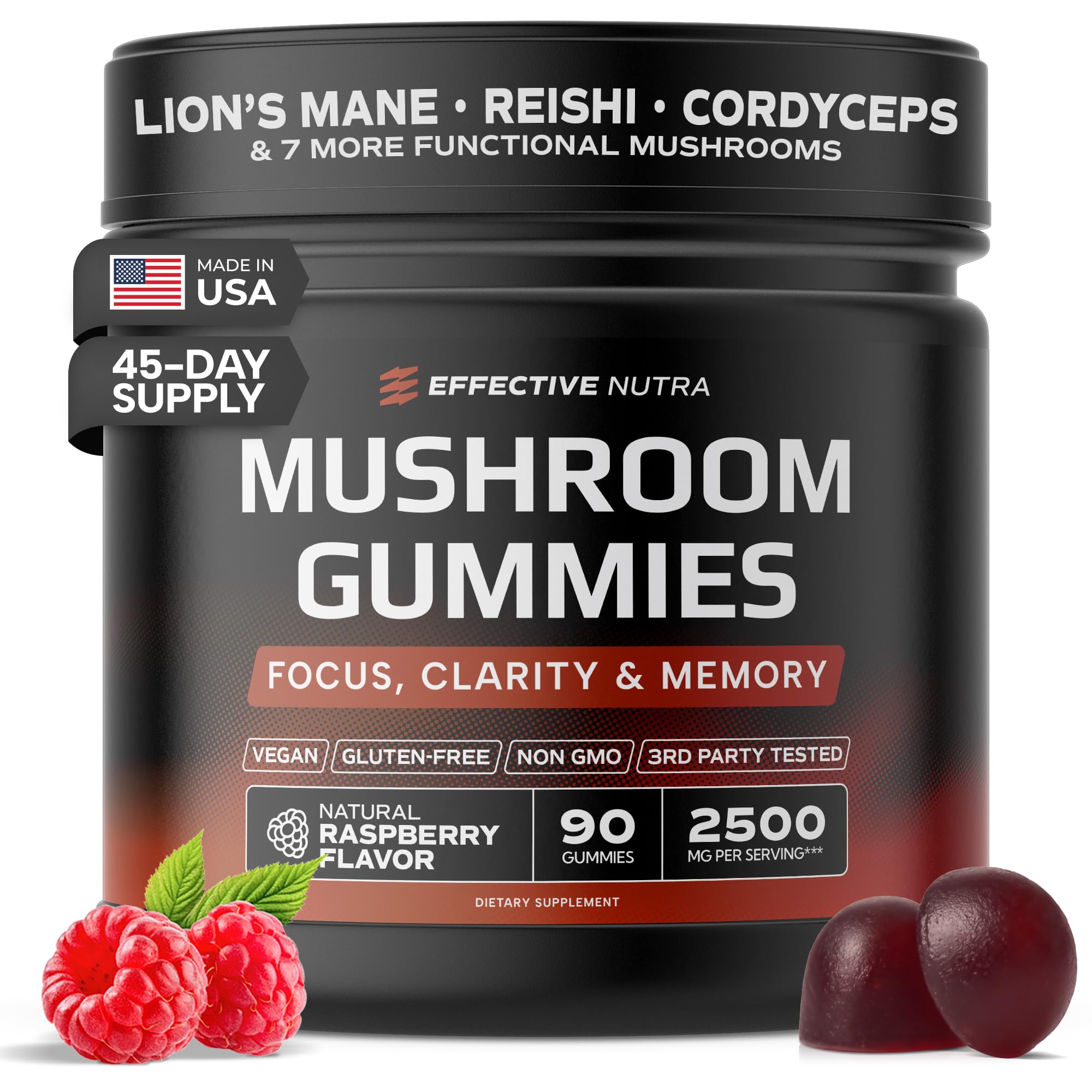 Bottle of EFFECTIVE NUTRA Mushroom Gummies 90-count