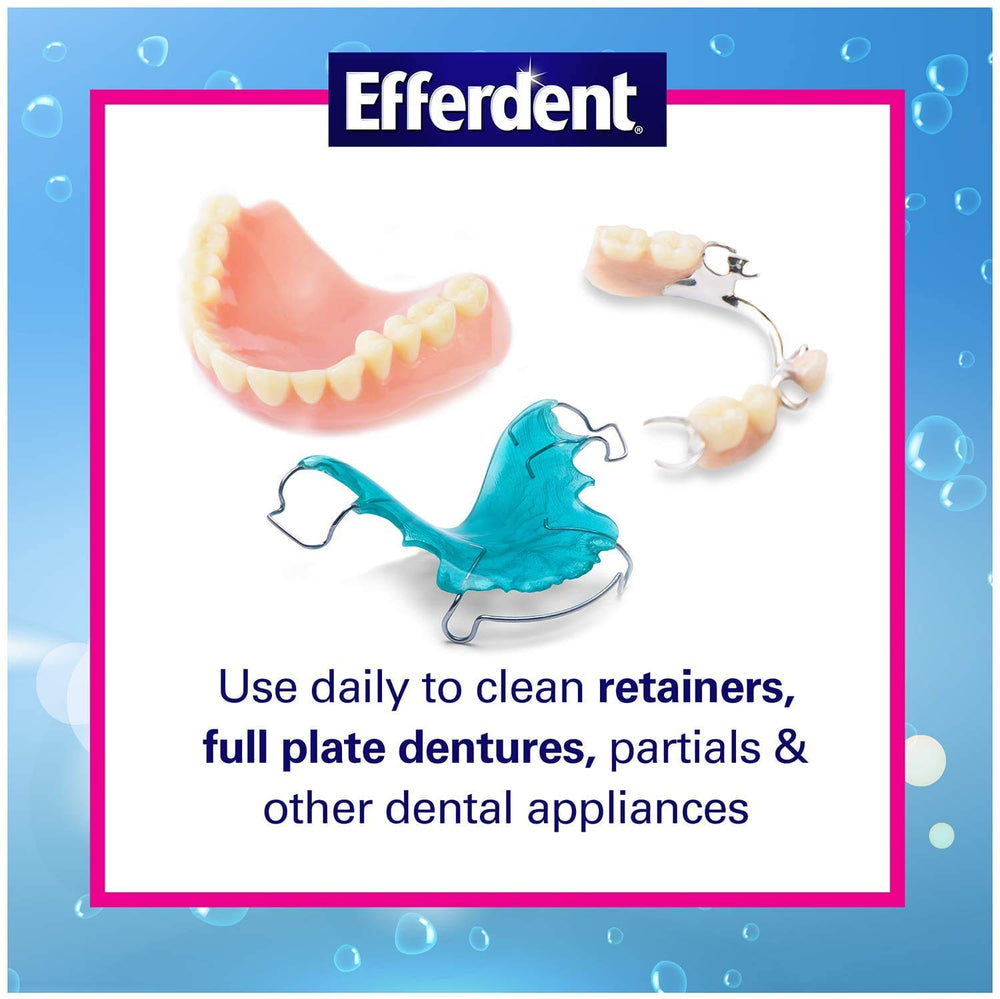 Efferdent cleansing action removing stains from dentures