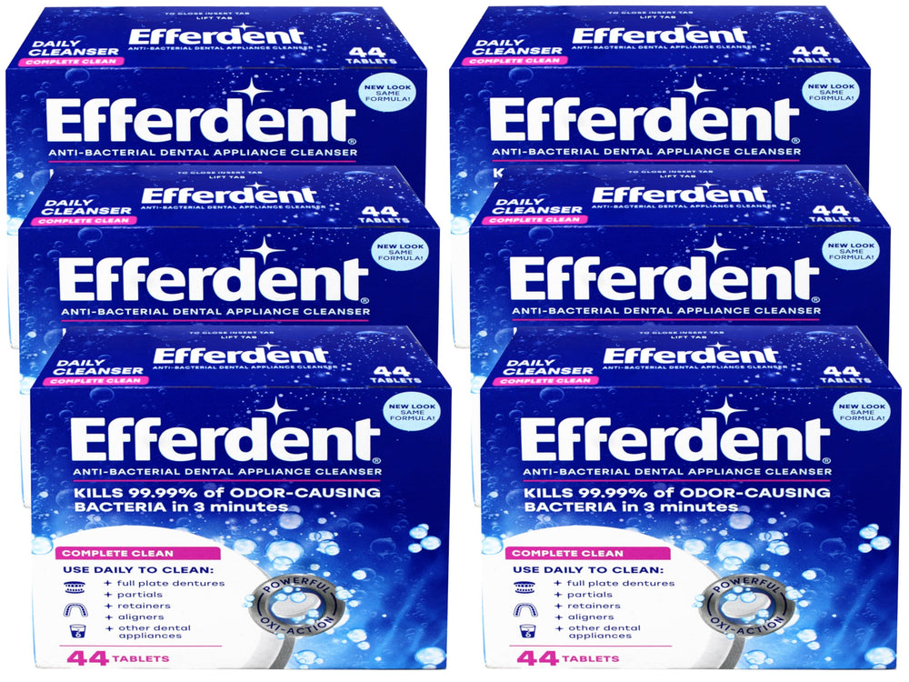 Efferdent Complete Clean denture and retainer cleaner tablets box front