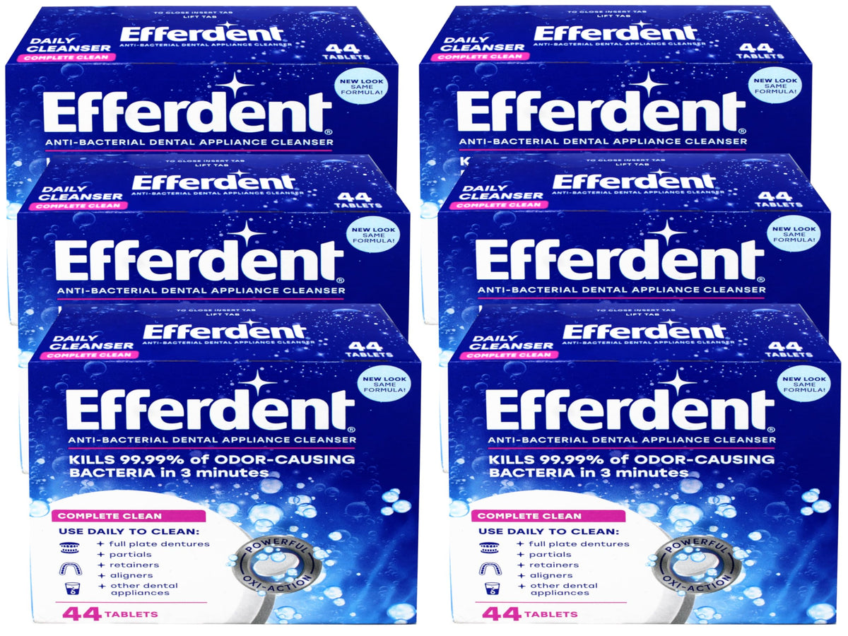Efferdent Complete Clean denture and retainer cleaner tablets box front