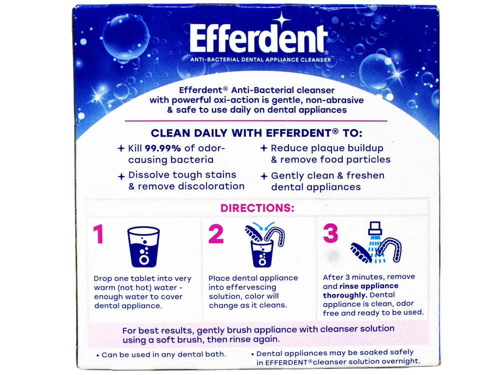 Preparing Efferdent tablets in warm water to clean dentures and retainers