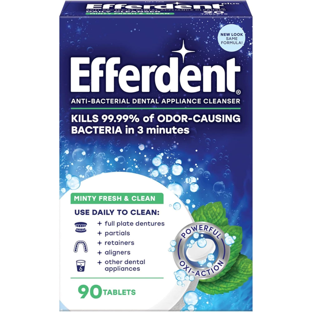 Efferdent Minty Fresh & Clean tablets displayed for dental appliance cleaning