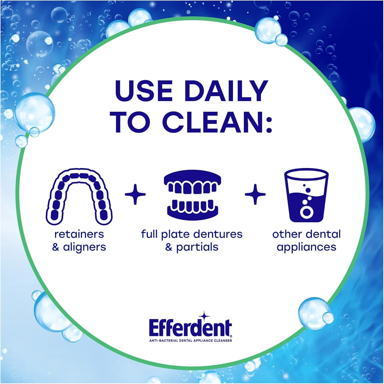 Dissolving Efferdent Minty Fresh & Clean tablets in warm water