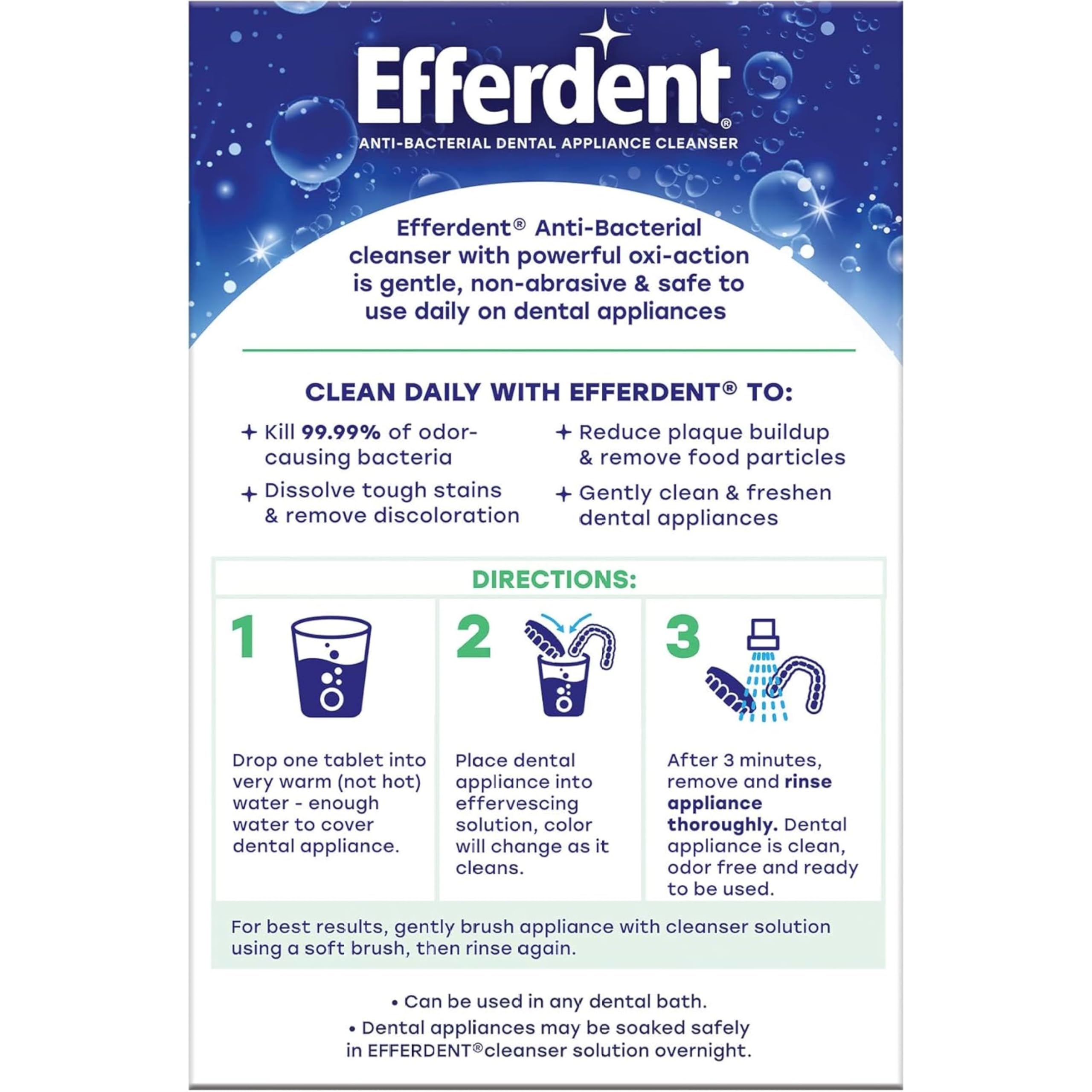 Pack of 5 Efferdent Minty Fresh & Clean tablet boxes with 90 tablets each