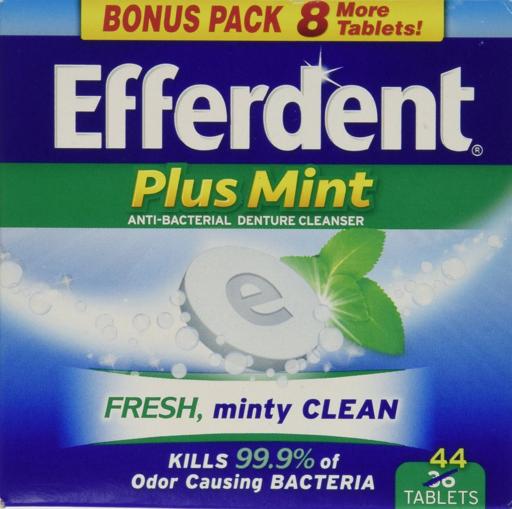Efferdent Plus Mint Anti-Bacterial Denture Cleanser Tablets - 44 Count Pack of 6