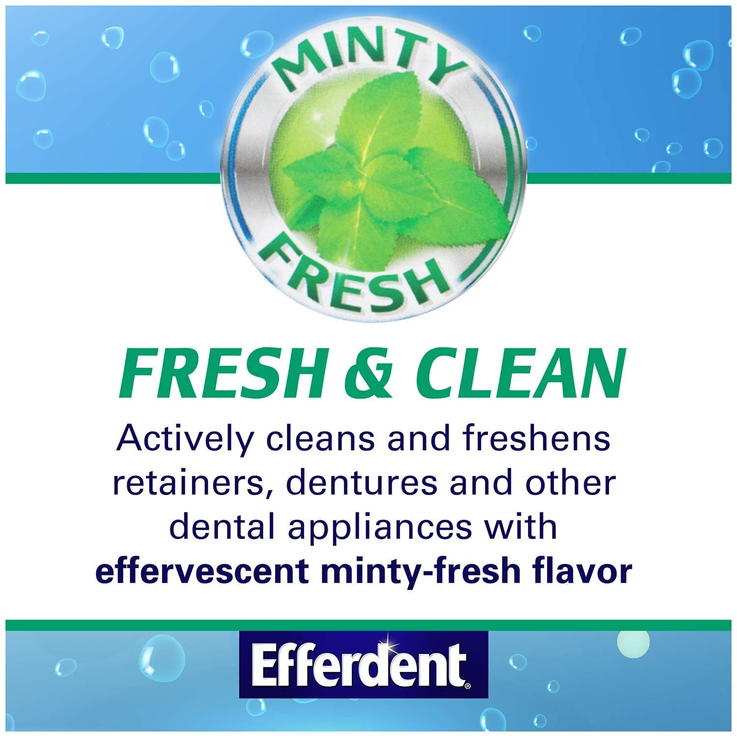 Efferdent Plus Mint denture cleanser box with 90 tablets