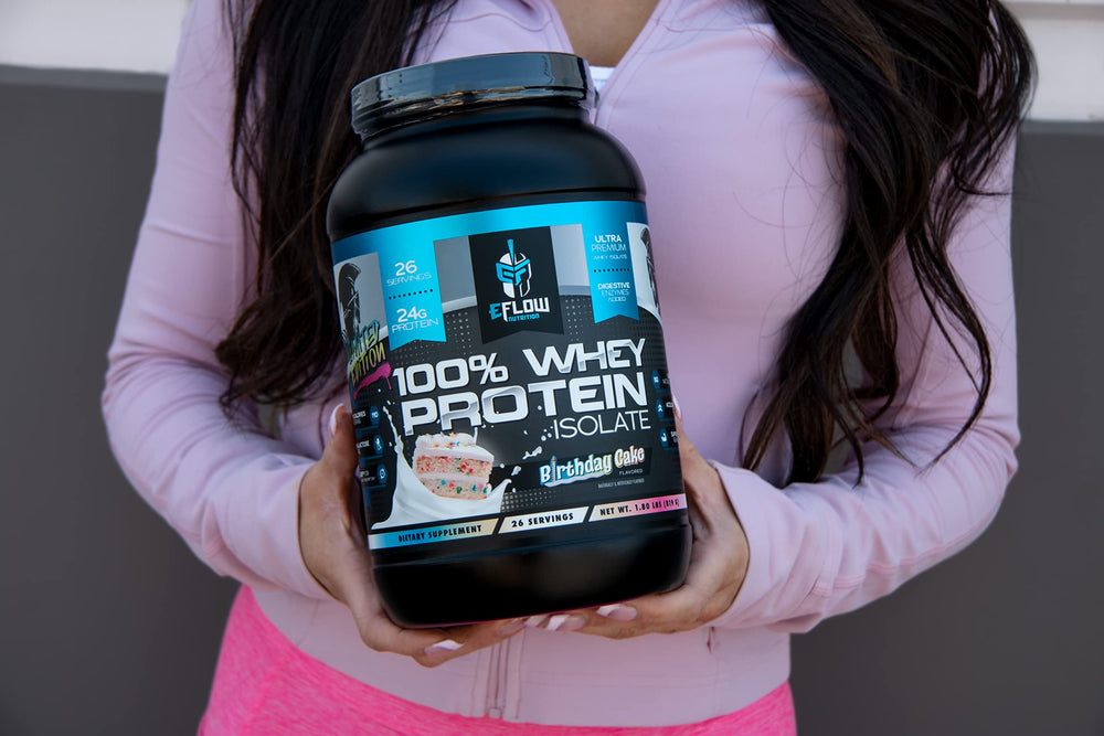 eflow nutrition birthday cake whey isolate post-workout scene highlights fast-digesting protein