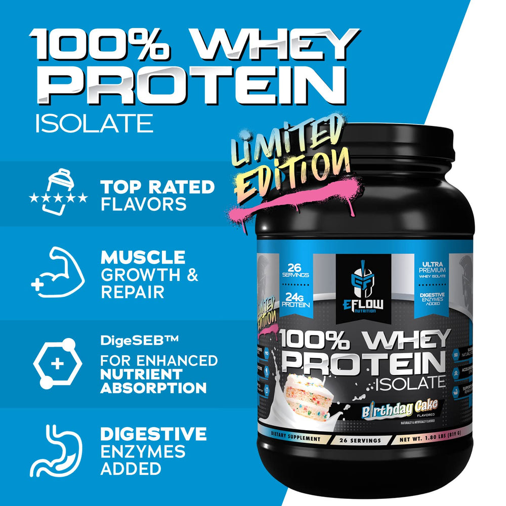 eflow nutrition birthday cake whey isolate pour demonstrates quick post-workout mixability