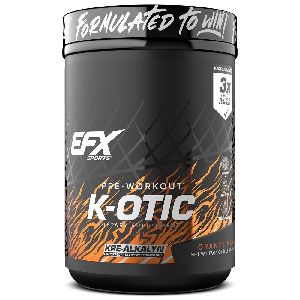 EFX Sports K-OTIC Pre Workout Orange Mango bottle – front view