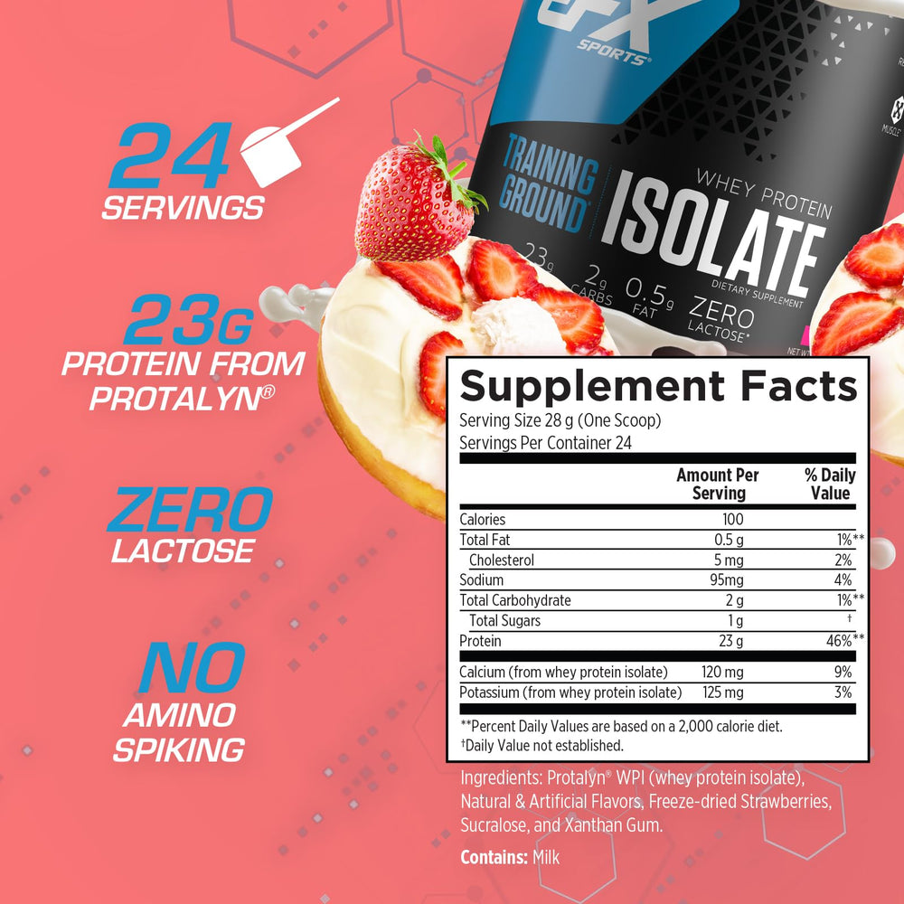 Container with Scoop of EFX Training Ground Whey Isolate Strawberries & Cream