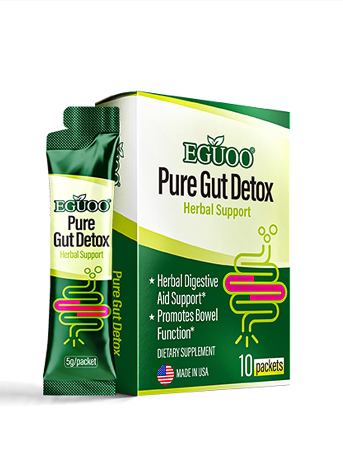 EGUOO Pure Gut Detox daily packets for portable, regularity-supporting cleanse.