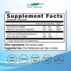 Close-up of liquid mineral formula emphasizing zinc and selenium
