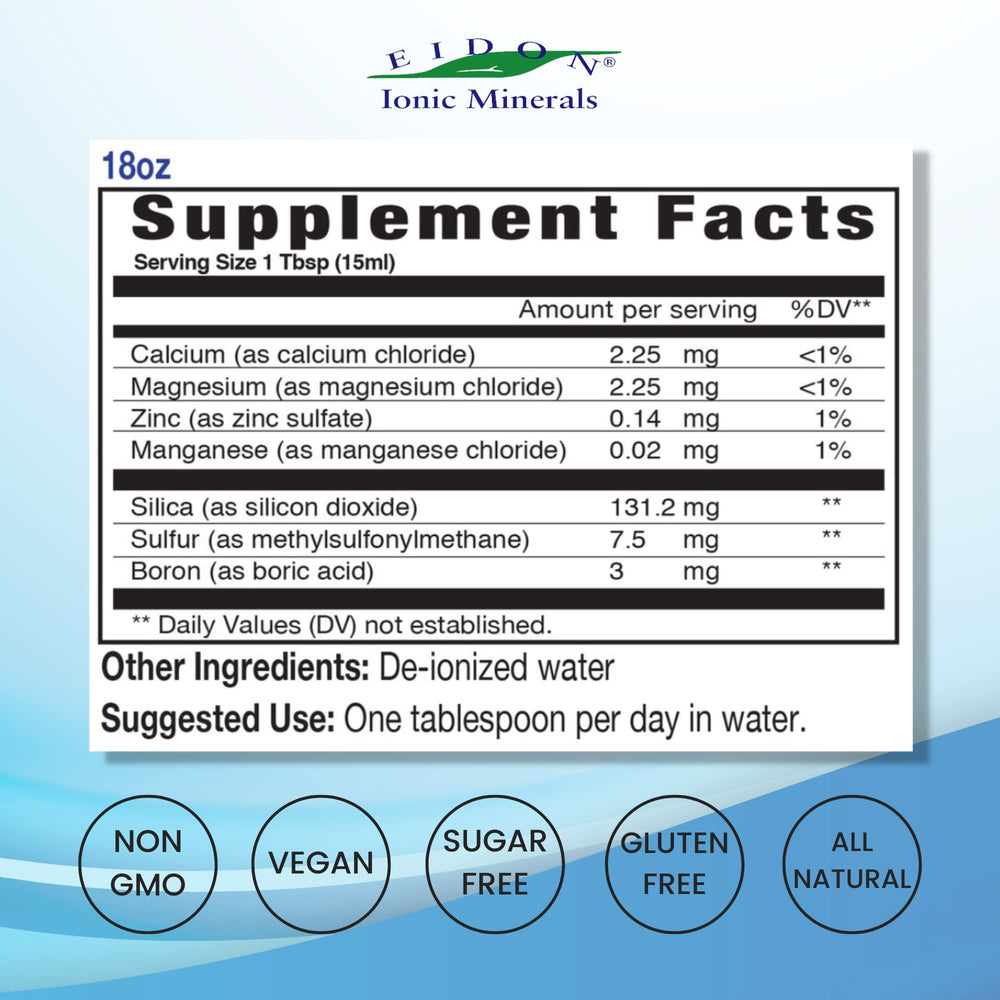 Close-up of Eidon ionic mineral drops bottle