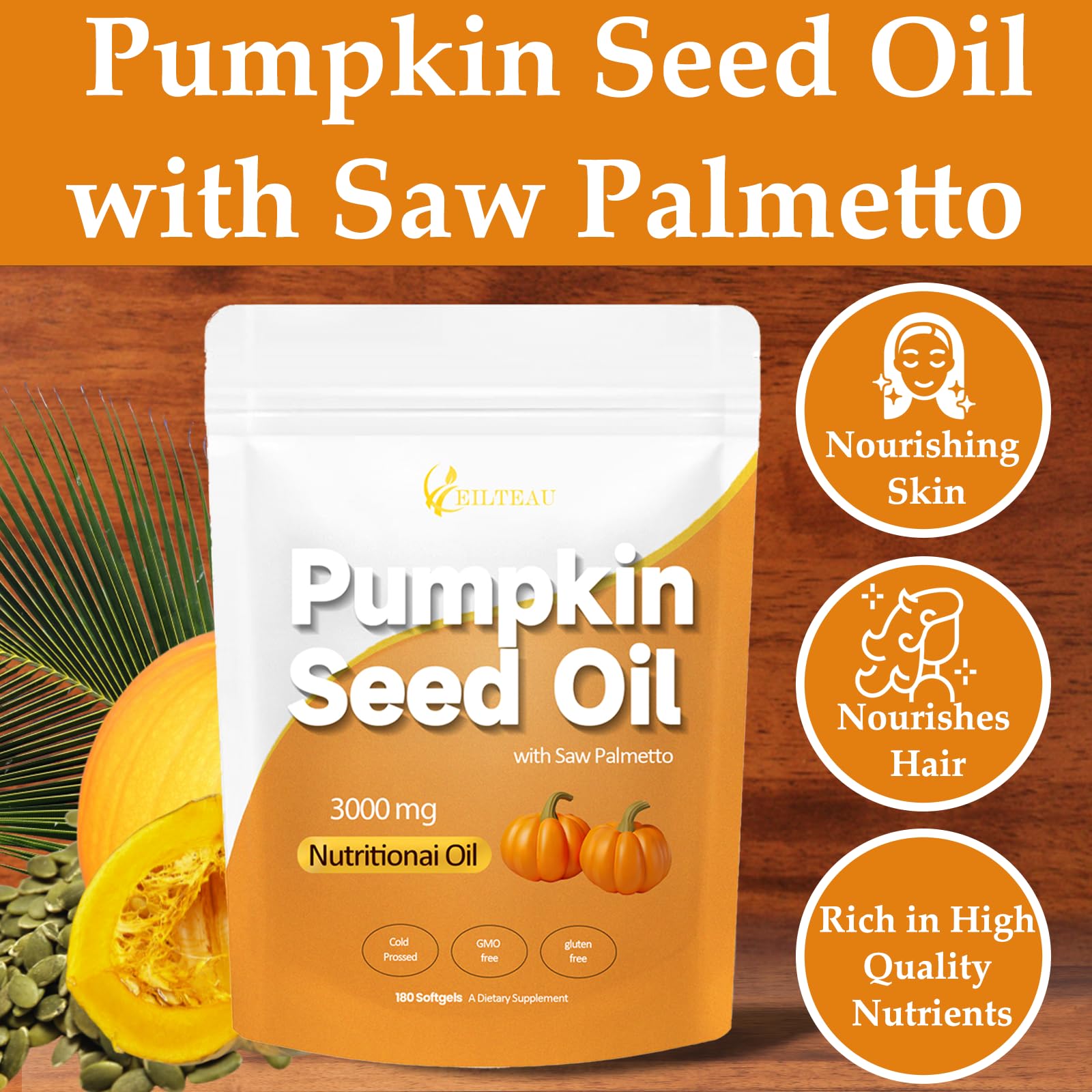 Softgel capsules containing pumpkin seed oil and saw palmetto