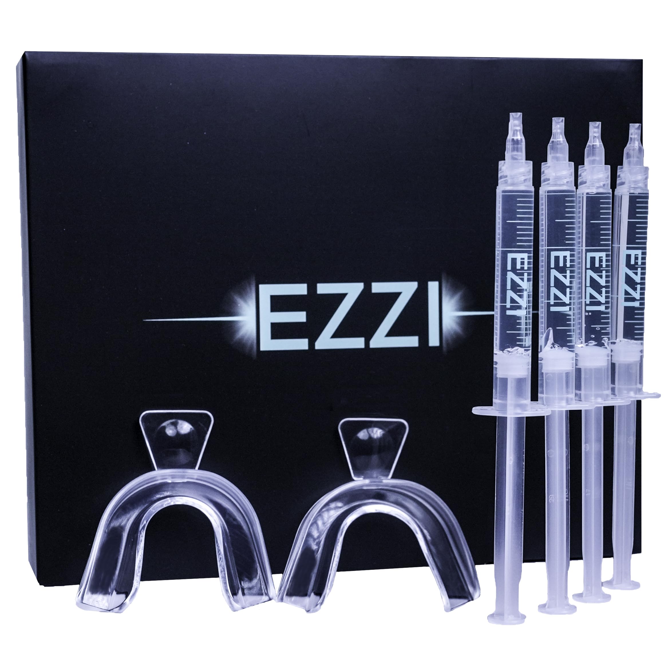 Overview of EZZI Teeth Whitening Kit with syringes and trays