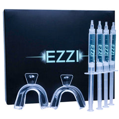 Overview of EZZI Teeth Whitening Kit with syringes and trays