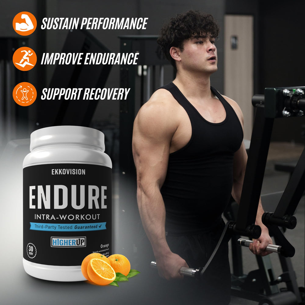 Ekkovision Endure Intra Orange tub scoop with powder for quick mixing during workouts