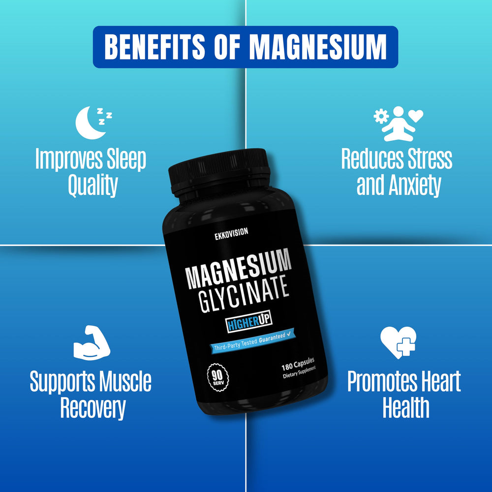 Unflavored magnesium glycinate capsules on white background