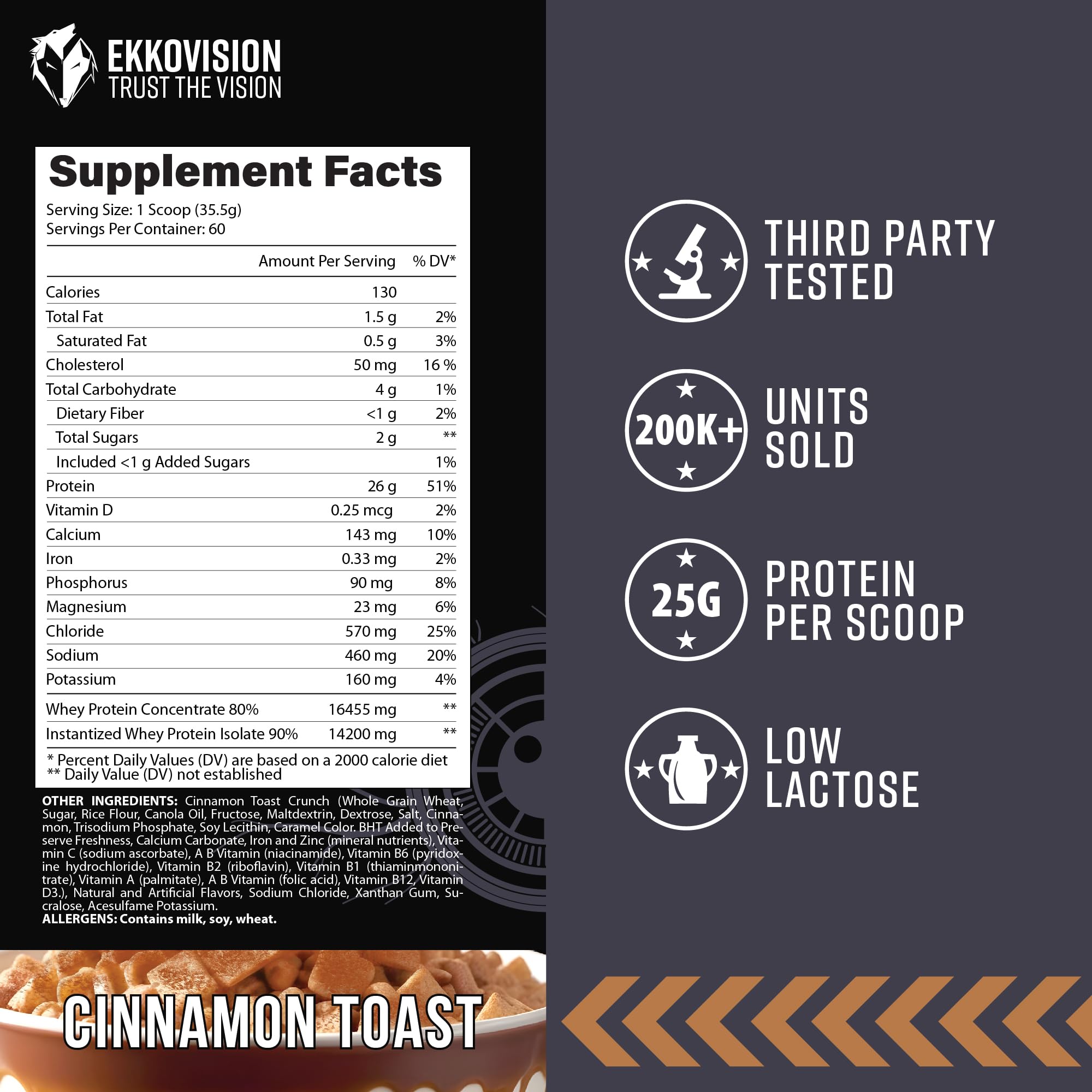 Glass of shake prepared with Ekkovision Cinnamon Toast Cereal protein powder
