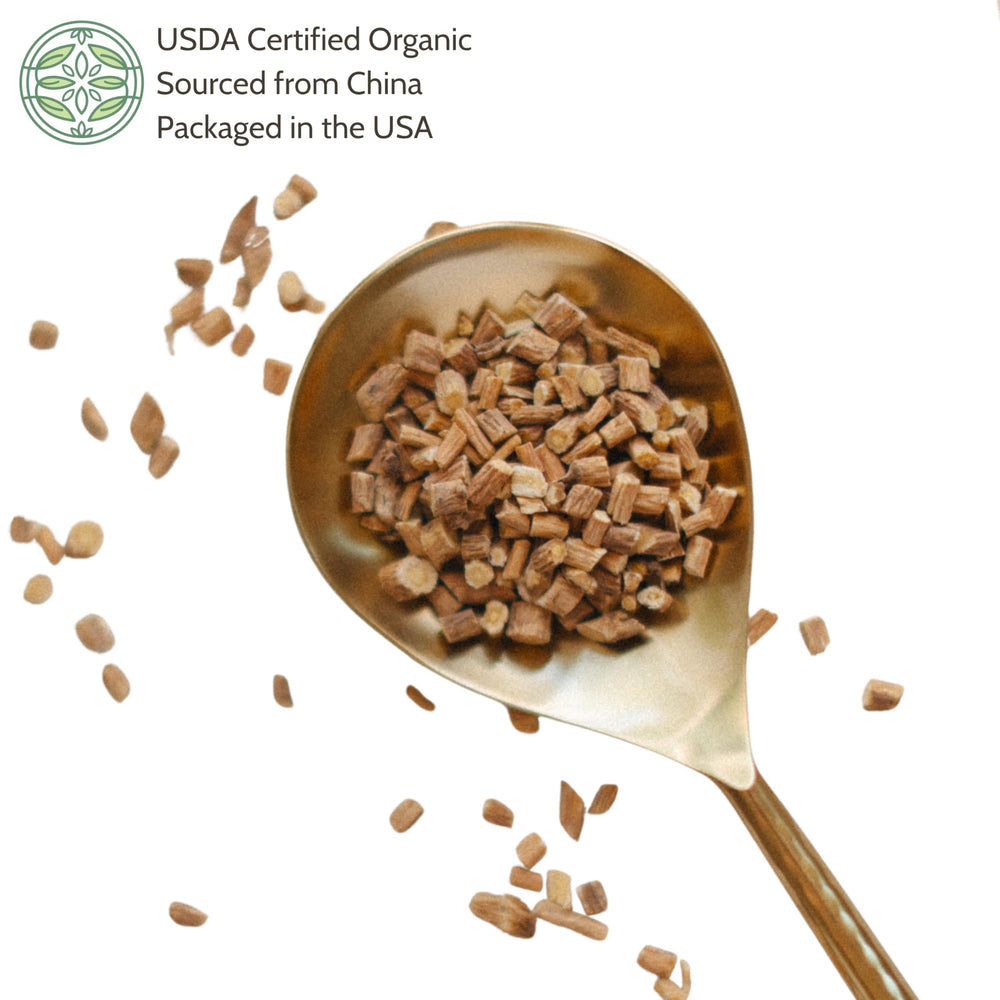 Astragalus root product packaging close-up