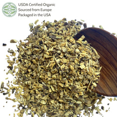 Close-up of organic licorice root chips for tea