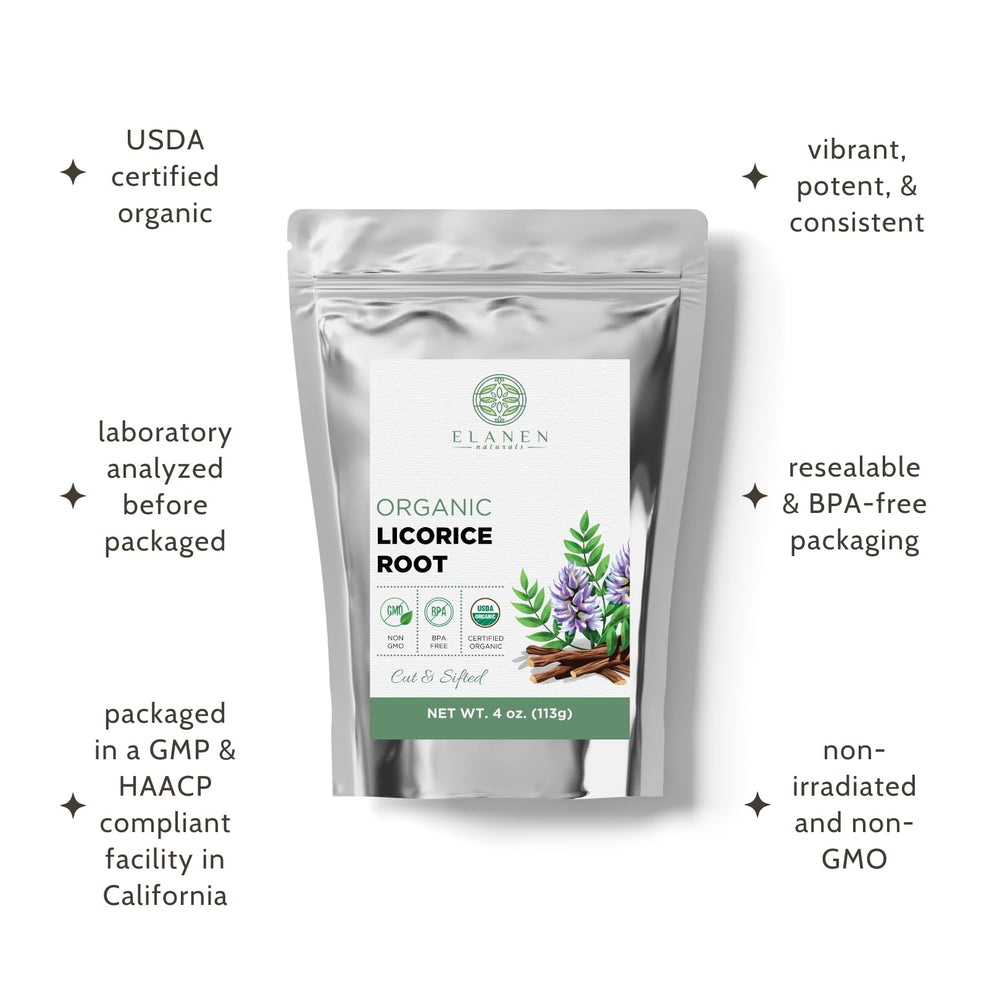 USDA Organic seal on licorice root packaging