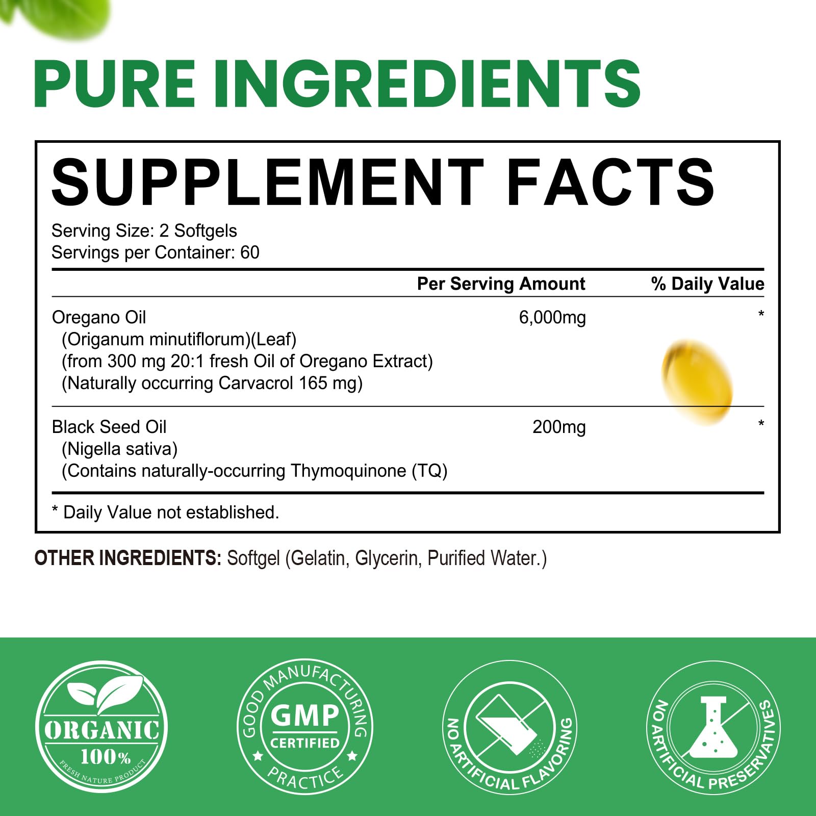 120-count ELBBUB packaging for oil of oregano with black seed oil