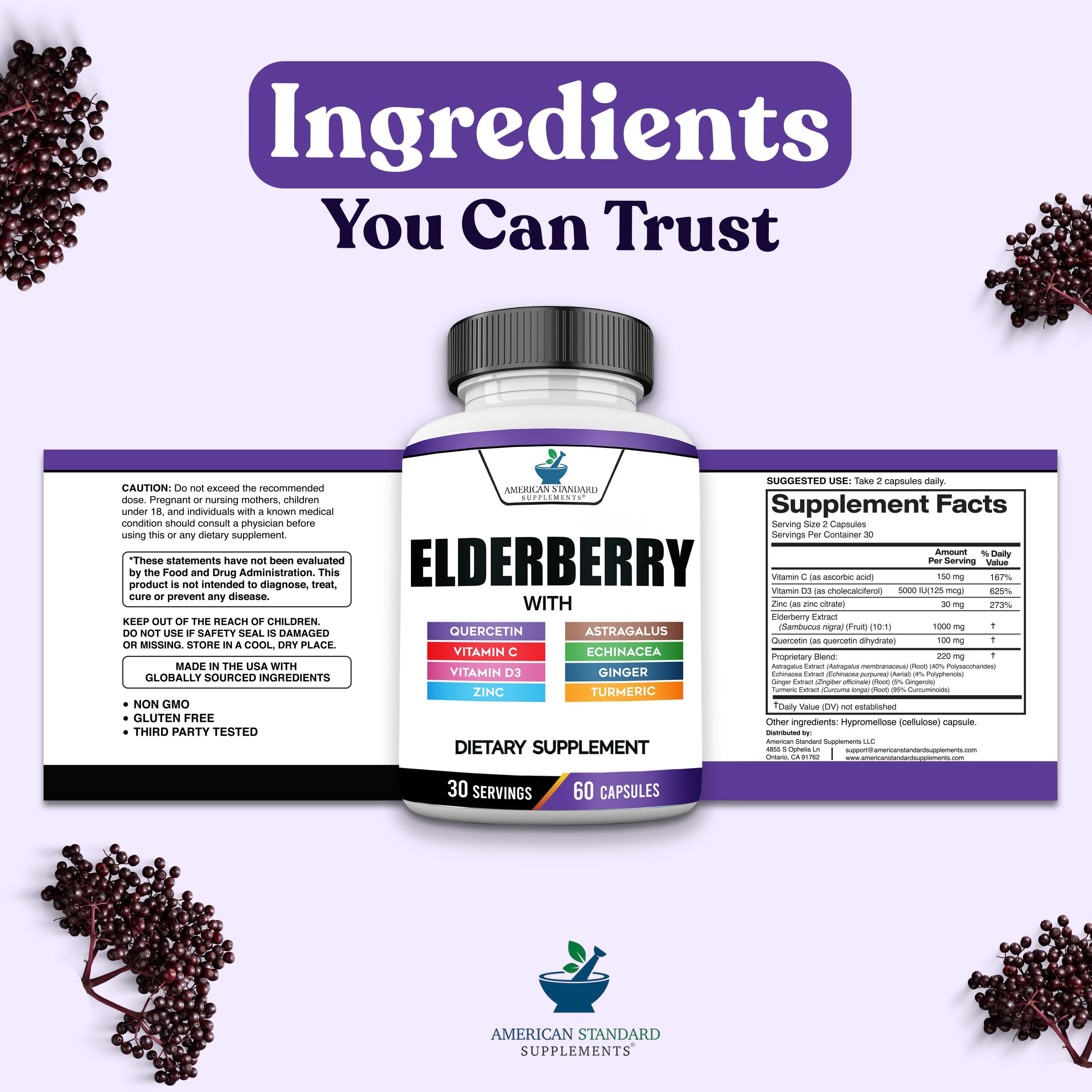 Packaging shot of American Standard Elderberry 8-in-1 bottle