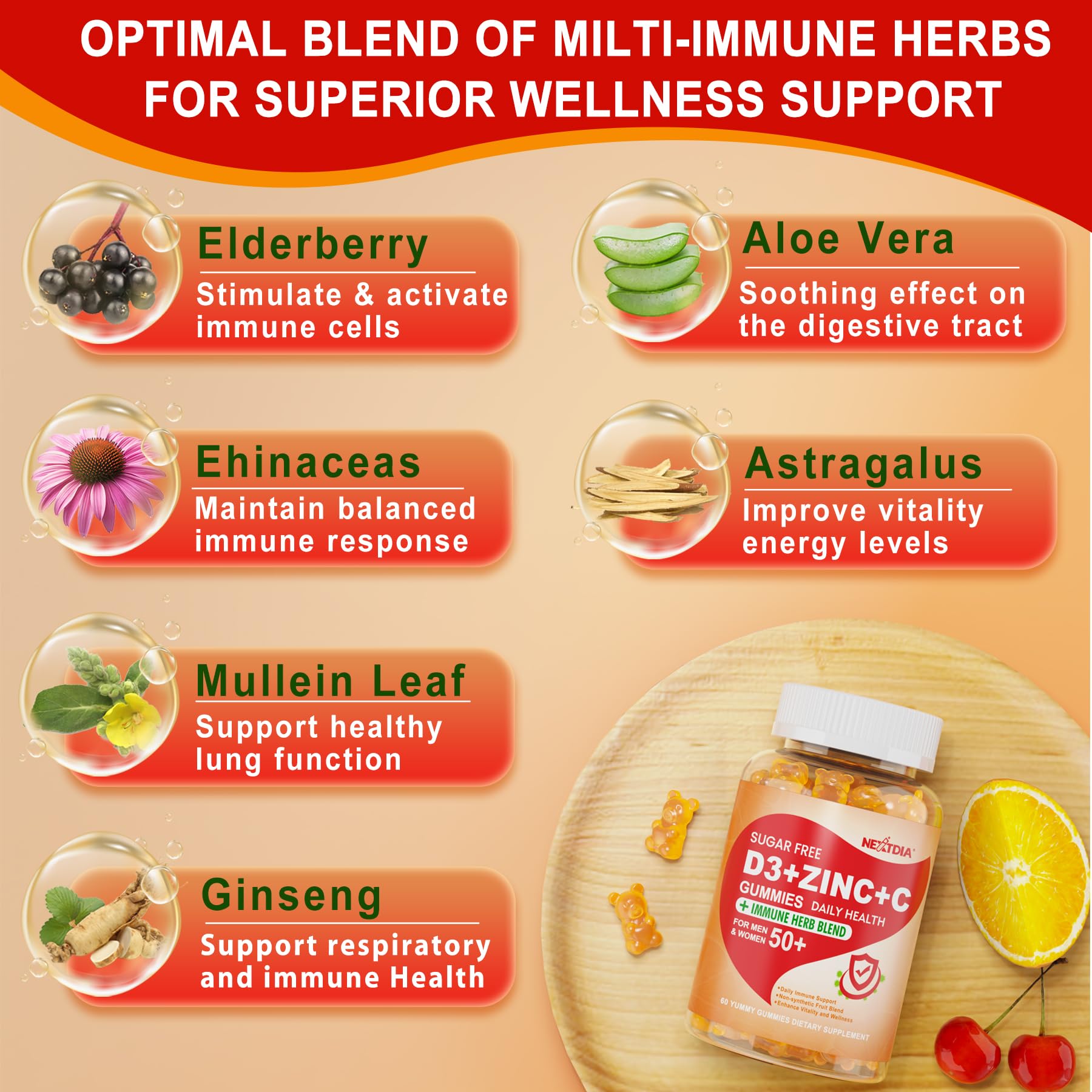 Gummies featuring elderberry, astragalus and mullein leaf ingredients